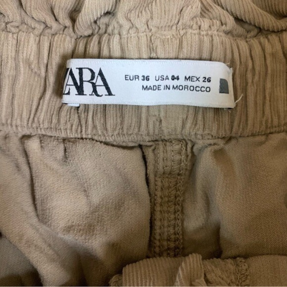 Zara High Rise Paperbag Waist Jogger Pants Khaki Casual Tapered 4 Corduroy Women - Picture 5 of 5